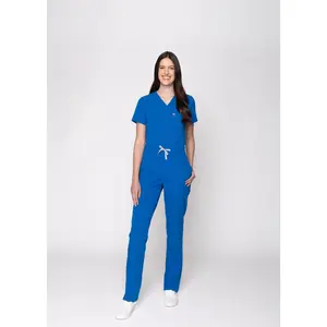 Rose One-Pocket Womens Royal Blue Scrub Top