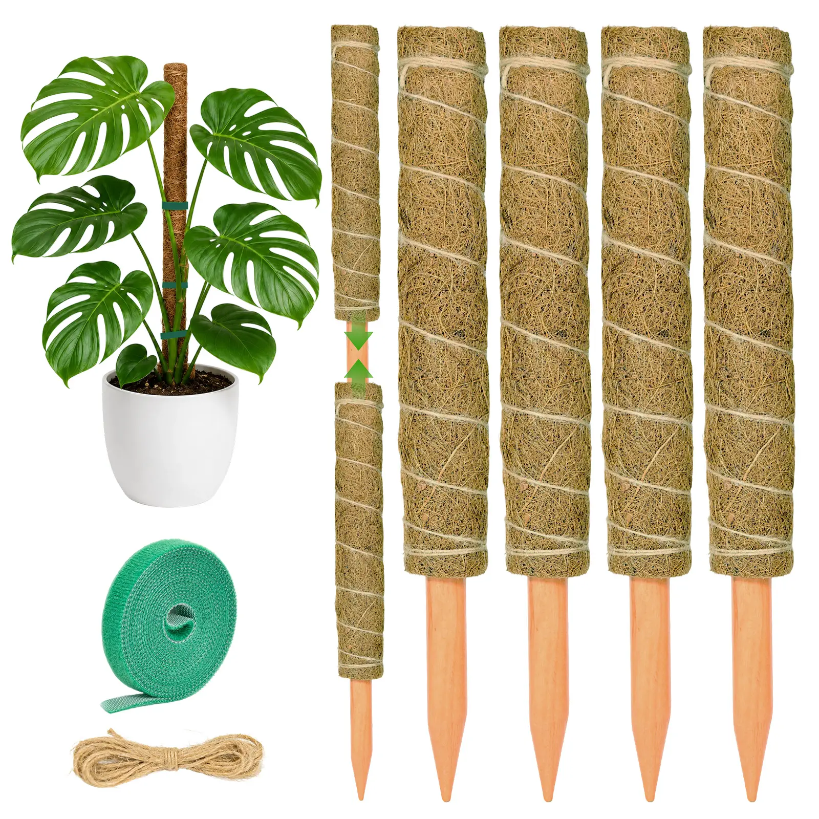 4-Pack Stackable Moss Poles for Climbing Plants - 22 to 70 Inch Adjustable Coir Totem Pole, Perfect Plant Support Stakes for Monstera, Pothos, Money Plant