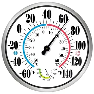 Indoor Outdoor Thermometer - Outdoor Thermometers for Patio Large Numbers 12Inch Weatherproof, Battery Free Auto Calibrate Thermometer Hygrometer with Stainless Steel Enclosure