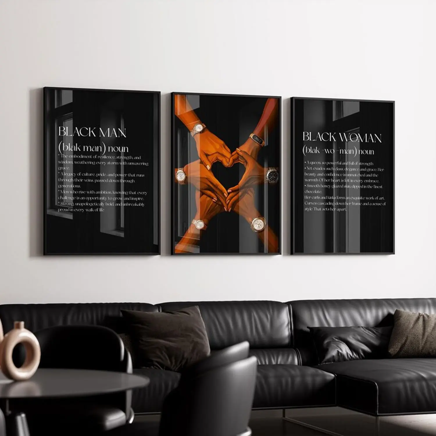 Set of 3 Black Couple Definition Wall Art Prints, Urban Culture Poster, Modern Hype Style Room Decor, Aesthetic Home Decoration, Gift Idea