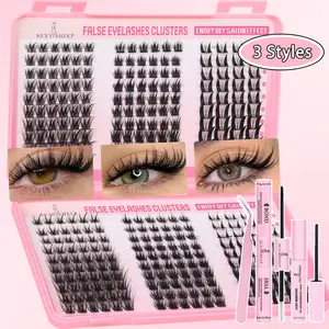 DIY Manga Style False Eyelash Cluster Set, Cluster Lashes Kit, 3 Styles Natural Dense, Natural False Eyelashes, Includes Tweezers Glue Remover, Home Use, Synthetic Fiber D Curl, DIY Eyelash Extensions