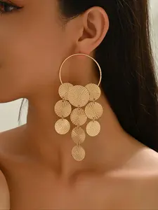 Fashionable Geometric Round Tassel Modern Statement Earrings, Long Dangle Design, Perfect for Parties, Graduation, Mother's Day, Teacher Appreciation Gift