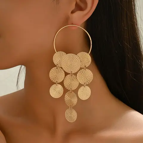 Fashionable Trendy Geometric Round Tassel Jewelry Earrings, Long Dangle Design, Perfect for Parties, Graduation, Mother's Day, Teacher Appreciation Gift, Statement Earring