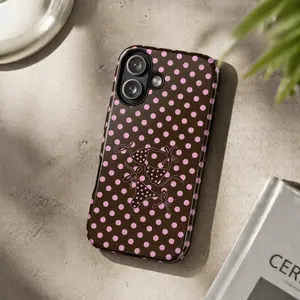 Pink Polka Dot Phone Case, Brown Aesthetic Case, Cute Bikini Design, Trendy Girly Cover, Glossy Slim iPhone Case