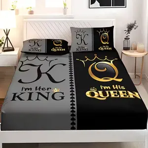 Luxury Royal Couple King & Queen Bed Sheet Set (1*Bed Sheet + 2* Pillowcases, No Core) - Soft and Breathable Polyester Fabric, Perfect for Bedrooms and Dorms, Ideal for Holidays