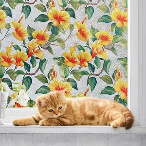 Privacy Window Film, Removable Floral Pattern, UV Protection, Static Cling Glass Sticker, Insulated, for Doors & Windows Decor