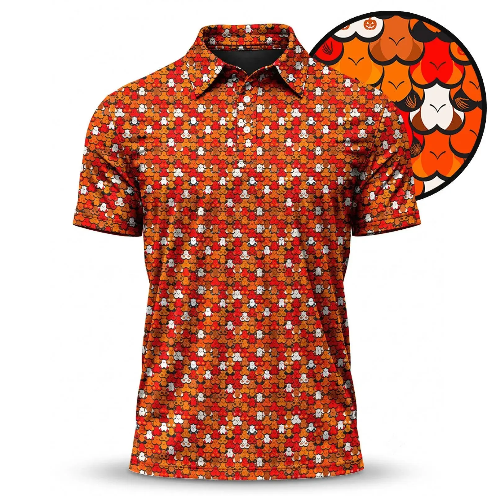 Halloween Secret Funny Golf Polo Shirt for Men, Spooky Pattern Performance Apparel and Golfer Gift