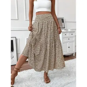 Women's printed pleated skirt, elegant and fashionable casual long skirt, suitable for daily outdoor wear, summer women's underwear, casual skirtRAIMENTRY