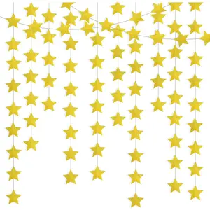 Glitter Gold Iridescent Star Garland 90FT 240 Pcs Sparkling Star Streamers Hanging Glitter Star Banner Backdrop for Birthday Baby Shower Wedding Christmas Party Decorations 6 Packs