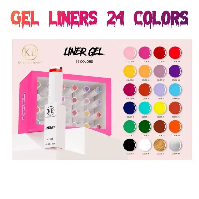 Katy Pro Beauty Gel Polish Liners Set 24 Colors for Vibrant Manicures and Creative Nail Art Designs