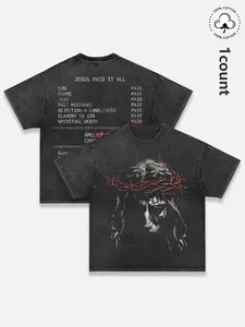 Unisex Vintage Washed Black Streetwear T-Shirt, Religious Graphic Tee with Full Back Message About Sin and Redemption, Comfortable Cotton Top for Worship Services and Daily Faith Expression