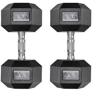 2pcs Dumbbells Rubber Coated Cast Iron Hex Black Dumbbell, Hexagonal Rubber-Coated Cast Iron Dumbbells, 40-75lb, Black,Father'sDayGift