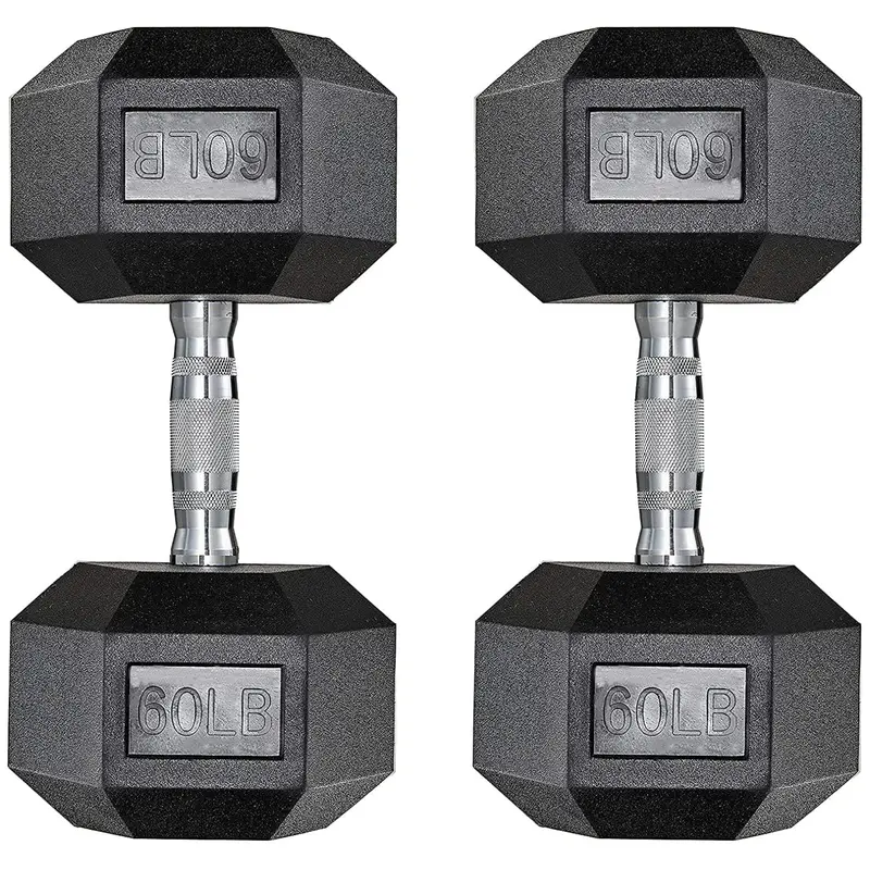 TLGREEN Hexagon Dumbbell Pair - Nonslip Rubber-Coated Cast Iron Black Free Weights (30-85lb Compact), Home Gym Equipment, Strength Workout Gear, Working Out Essentials for Dorm & Tight Home Spaces