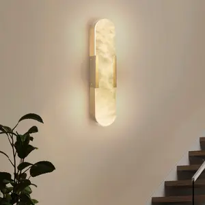 19.7" Natural Marble Wall Sconce Gold Set of Two Indoor Modern Bathroom Living Room Bedroom Hallway Stairs Wall Lighting Fixture