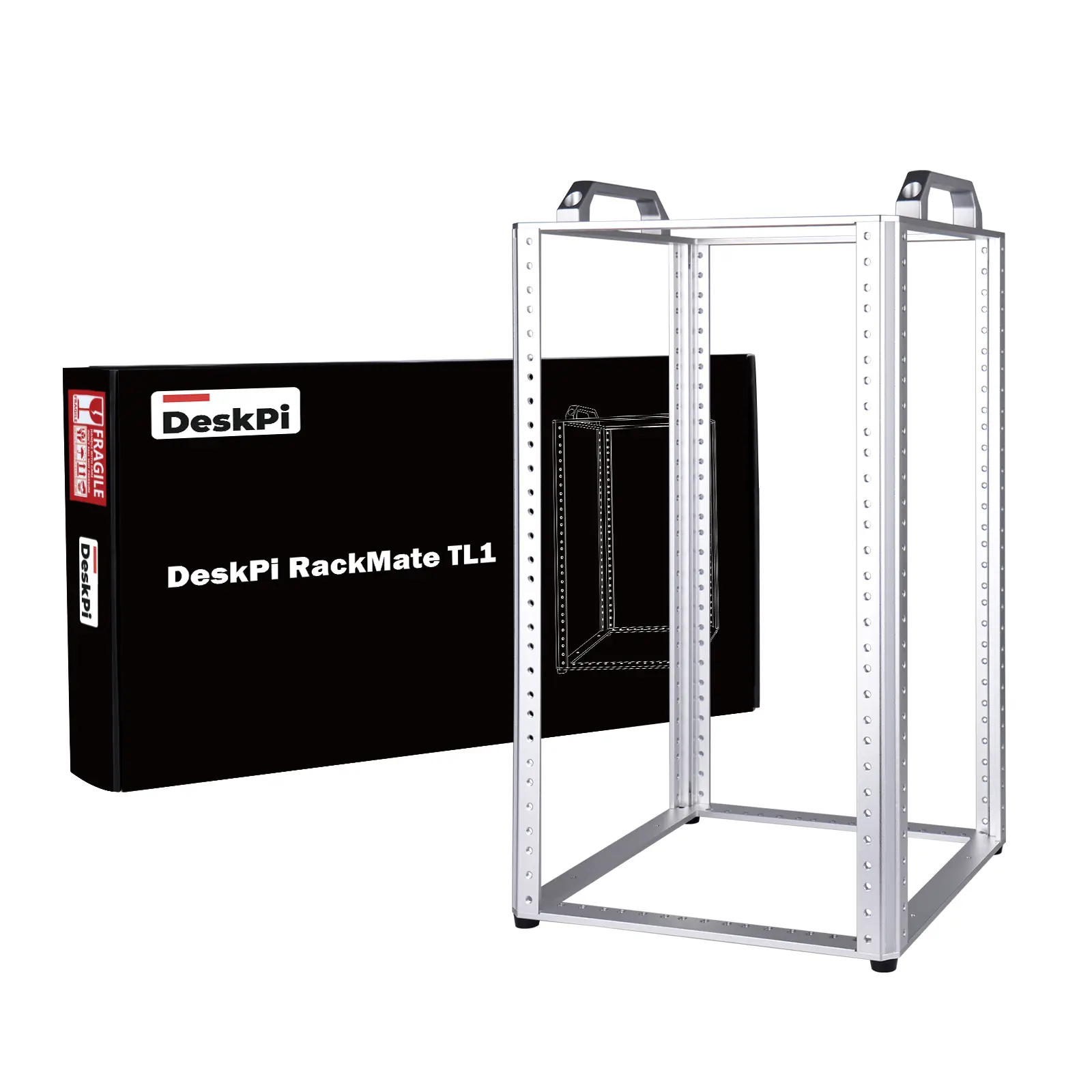 52Pi DeskPi RackMate TL1 Sturdy Multifunctional 10-in 10U Open Frame Aluminum Alloy Tabletop Server Rack - Lightweight, Expandable, Easy-Installation for Desktop/Office PC Cases, Networking/Audio Equipment, Labs