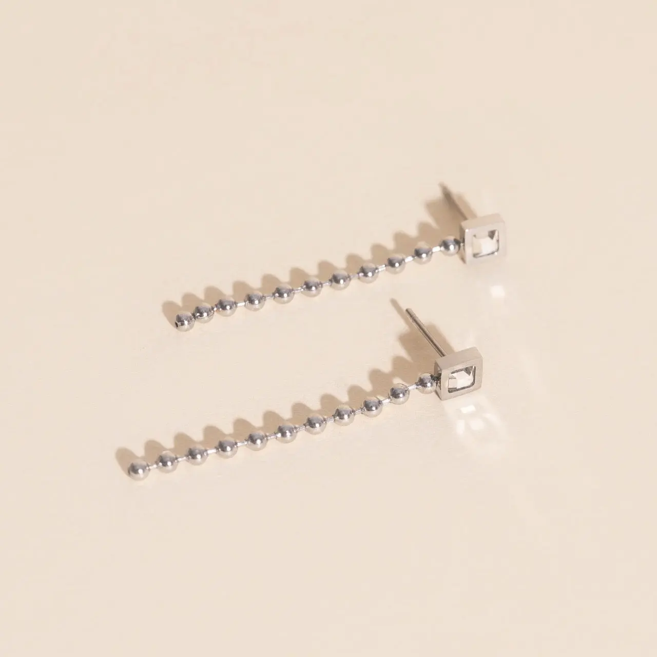 Square Crystal Bead Chain Stud Earrings Square Crystal Bead Chain Stud Earrings