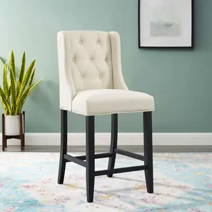 Modway Baronet Tufted Button Upholstered Fabric Counter Stool in Beige