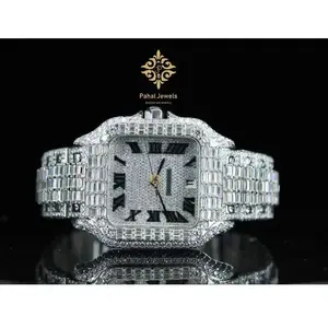 Moissanite Hip Hop Iced Out Watch with Roman Numbers