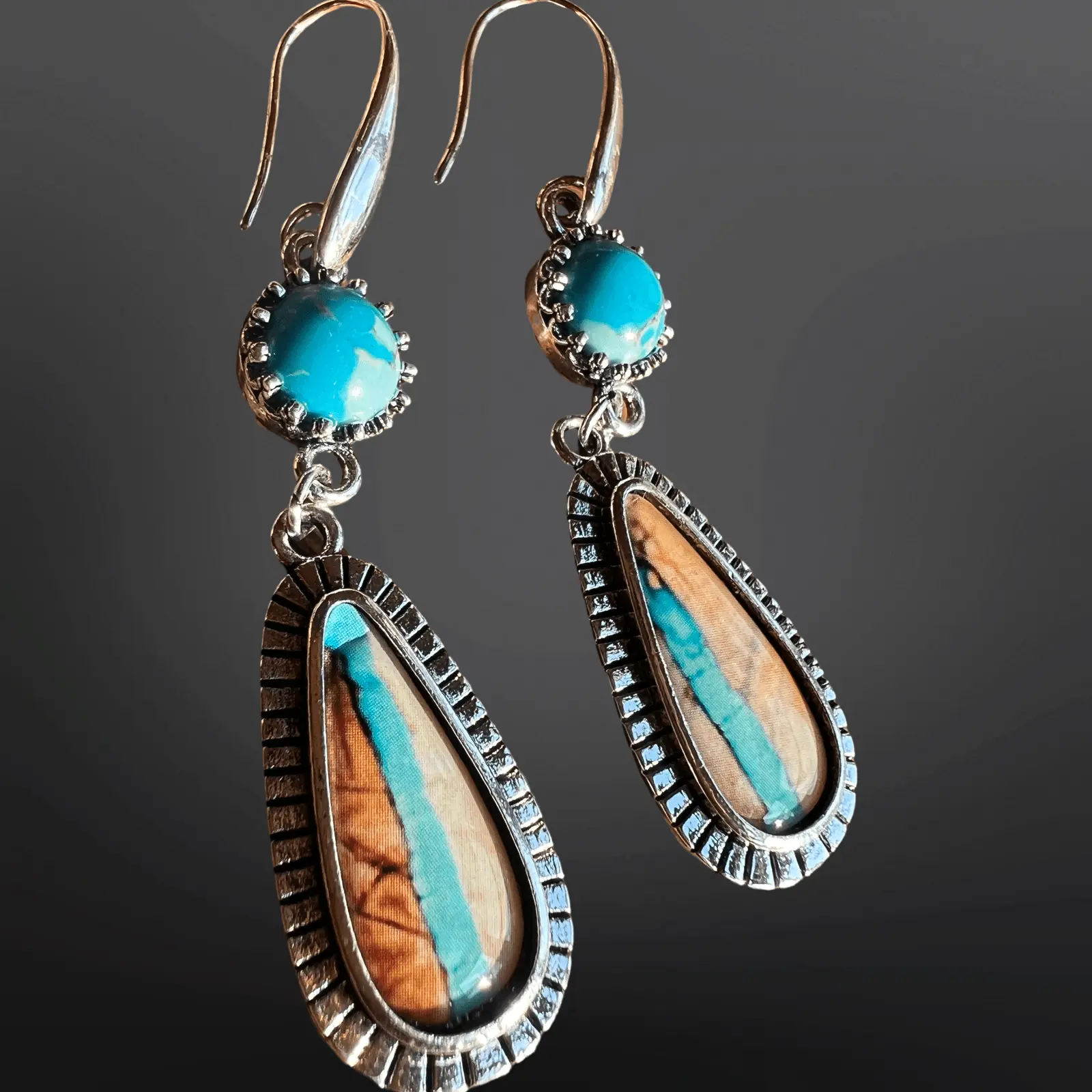 Faux Turquoise Ribbon Cut Earrings