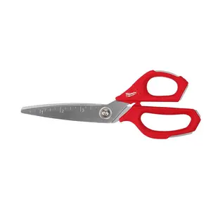Jobsite Straight Scissors with Red Handles and Precision Cutting for Efficient Crafting