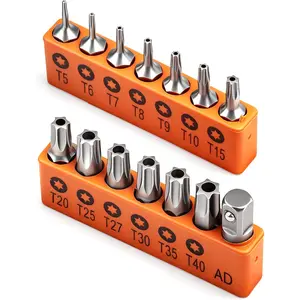 14-Piece Tamper Resistant Star Bits, S2 Alloy Steel, T5 - T40 Security Torx Bit Set