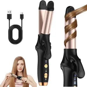Wireless Rechargeable Curling Iron, Travel Mini Flat Iron 4000mah Battery Hair Straightener & Curly Iron 2-In-1, Rose