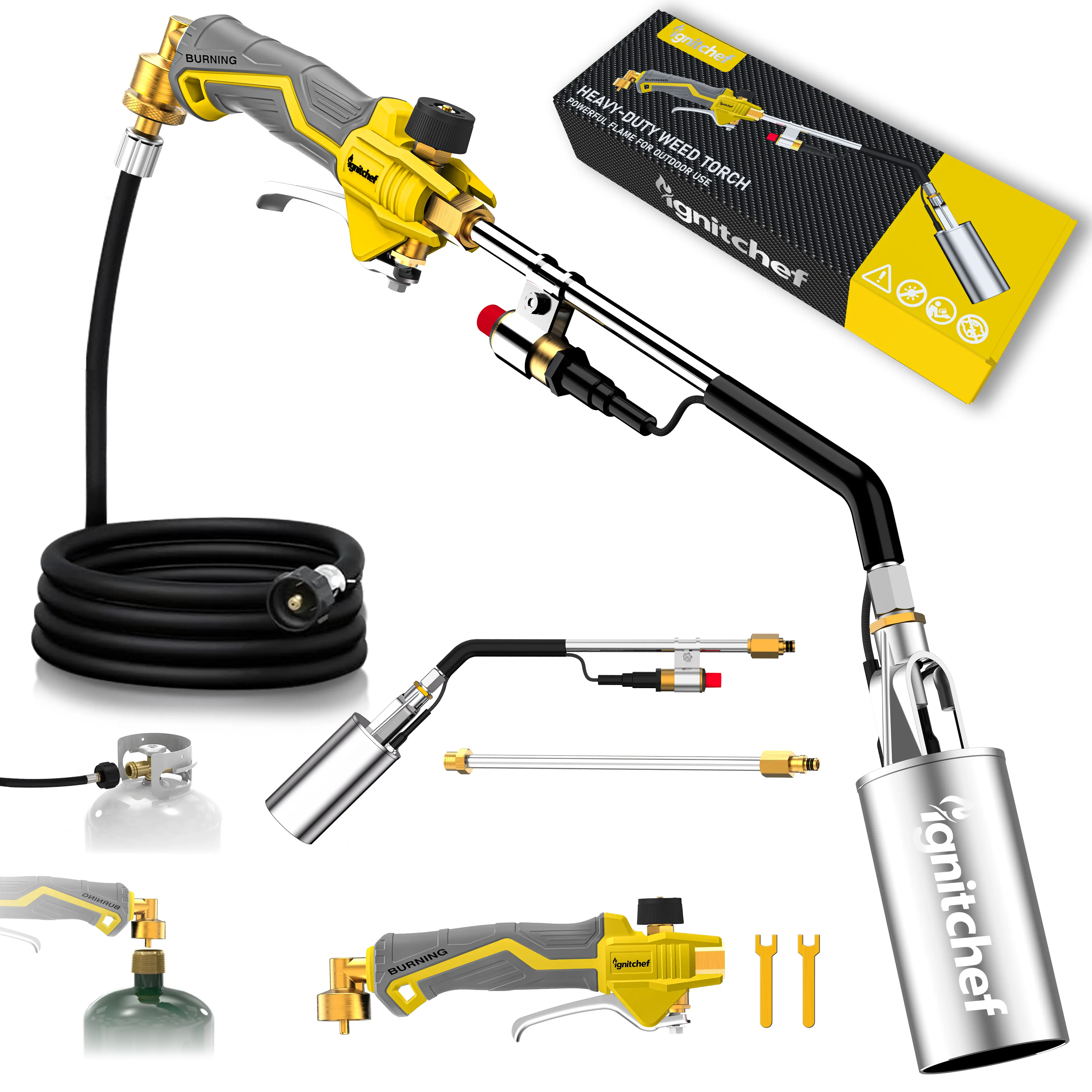 High Power Propane Weed Torch, 340,000BTU Heavy Duty Flamethrower Blow Torch with Self Igniter; 12.5FT Hose for Weed Burning, Roofing, Ice Melting, BBQ