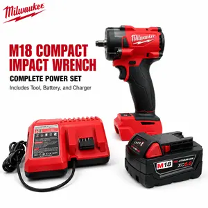 Milwaukee 3/8" Cordless Impact Wrench Tool 300N.m High Torque Compact Design 0-2800RPM 0-3200IPM For Garage Workshop Home Diy Auto Body Repair Equipment Disassembly And Light Construction Tasks With Battery Kit