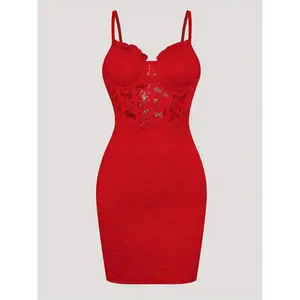 Women's Sexy Red Formal party dress - back, Bodycon fit, Knee-Length Evening gown for Gala, Date Night - Elegant Partywear Clothing, Fabric Womenswear