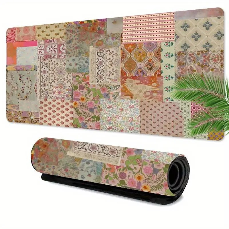 Vintage Patchwork Pattern Mouse Pad, Rectangle Gaming Mouse Pad, Office Desk Keyboard Mat for Home Office Desk, Non Slip Mousepad, Universal Mouse Pad, Computer Desk Pad, Mouse Pad for Laptop
