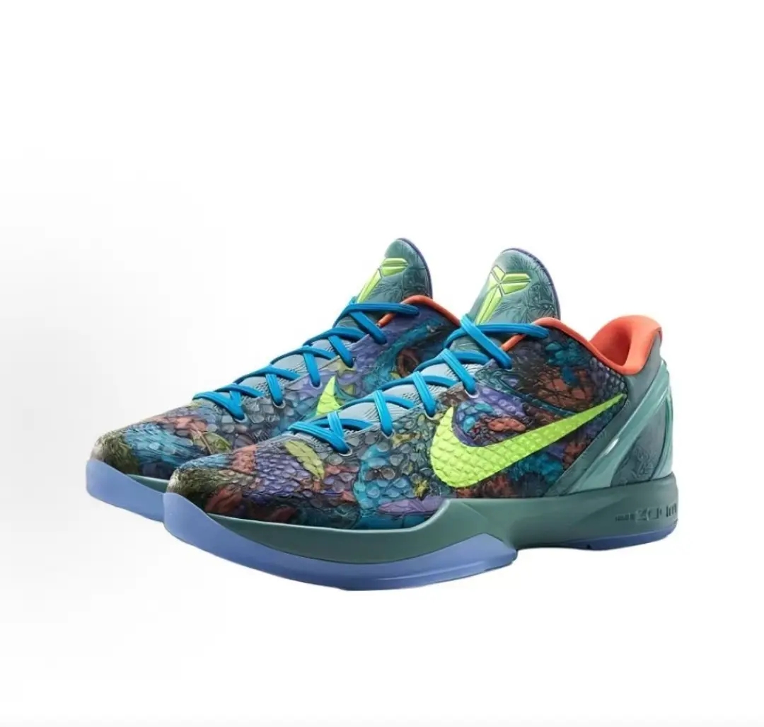 Vibrant Multicolor Art Print Honeycomb Knit Low Top Basketball Sneakers Bright Neon Lime Side Logo Matte Teal Wrap Heel Dual-Tone Teal & Light Blue Cushion Trainer Breathable Lightweight Non Slip All Season Sports & Art Street Footwear