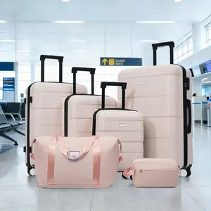 Fahuac 6-Piece Impact-Proof Luggage Set, ABS Plastic Hardshell Family Travel Set with 16in+20in+24in+28in Spinner Suitcases, Duffel Bag, Toiletry Bag, Lightweight Carry-On & Password Lock, Double Wheels, Luggage Sets
