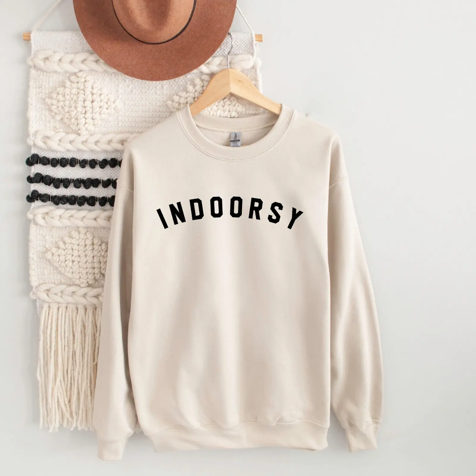 Indoorsy Graphic Crewneck – Cozy Fall Pullover for Homebody Vibes
