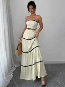 Women's Striped Print Crop Tube Top & Skirt Two-piece Set, Cropped Top & Skirt, Ladies Clothes for Holiday Vacation, Womenswear