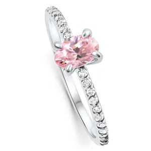 1Ct Accent Side Diamond & Oval Pink Topaz Ring Gold Lab Grown