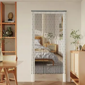 Wooden Bead Curtain, Bamboo and Wooden Doorway Beads, 27 Lines Room Blind Screen, 35" W X71 H Natural Wood and Bamboo Beaded Curtain for Doorway Room Divider, Black
