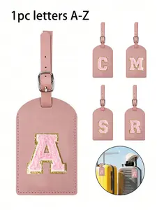 1 luggage tag, suitable for TSA-approved suitcases, made of PU leather, customizable with letters A-Z, featuring a privacy cover and name card, pink cute letter combination travel backpack tag, unisex, Personalized, travel essential