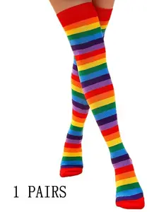 Rainbow Knee High Socks Striped Clown Long Novelty Colorful Funny Stripe Stockings Tube Socks Costume Accessories for Women Girls