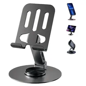 Metal Phone Stand, 360° Rotating Foldable Portable, Universal Fit for All Phones, Ideal Desk Holder, Compact Design, Smartphone Holder Stand