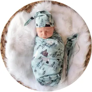 Newborn Swaddle Sets with Beanie and a Name Card Baby Snug Wrap Receiving Blanket for Baby Boys Girls