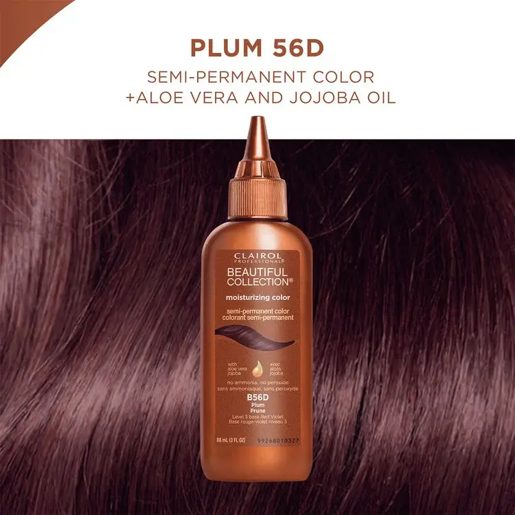 Clairol Beautiful Collection Semi-Permanent Hair Color, Gentle Ammonia-Free Haircare for Gray Coverage on Dark Hair, Plum B56D, 3 oz, Textured, Hair Dye Transition, Lactic Acid