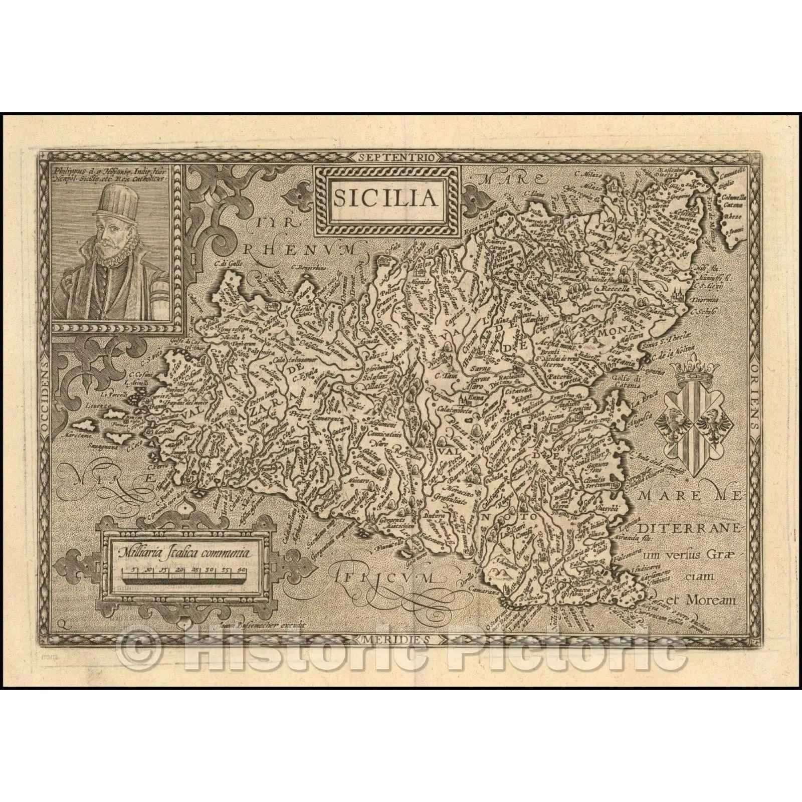 Sicily Map 1594 - Historical Copperplate Engraving Print