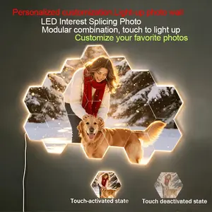 Custom LED wall light photo, touch lighting, fun photo collage, USB powered, wall decoration LED photo art, sunlight effect, playful photo montage, comfortable living