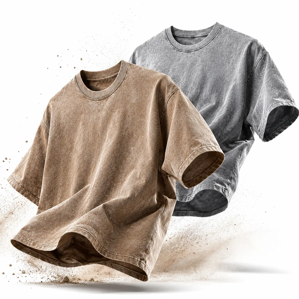 Menswear Unisex Vintage-Washed Solid-Color Loose-Fit Crewneck T-Shirt - Heavyweight Distressed-Wash Cotton Top, Dropped Shoulders, Structured Boxy Cut, 90s Vintage-Skate-Streetwear Aesthetics,back to school,back to school shopping