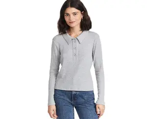 LNA Women's Marta Brushed Rib Top, Heather Grey, M Shirts Womenswear