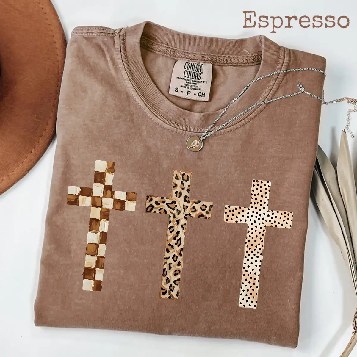 Comfort Colors Brushstroke Cross Trio Shirt, Faith Based Christian Graphic Tee, Leopard Print Cross T-Shirt, God Is Good Church Apparel