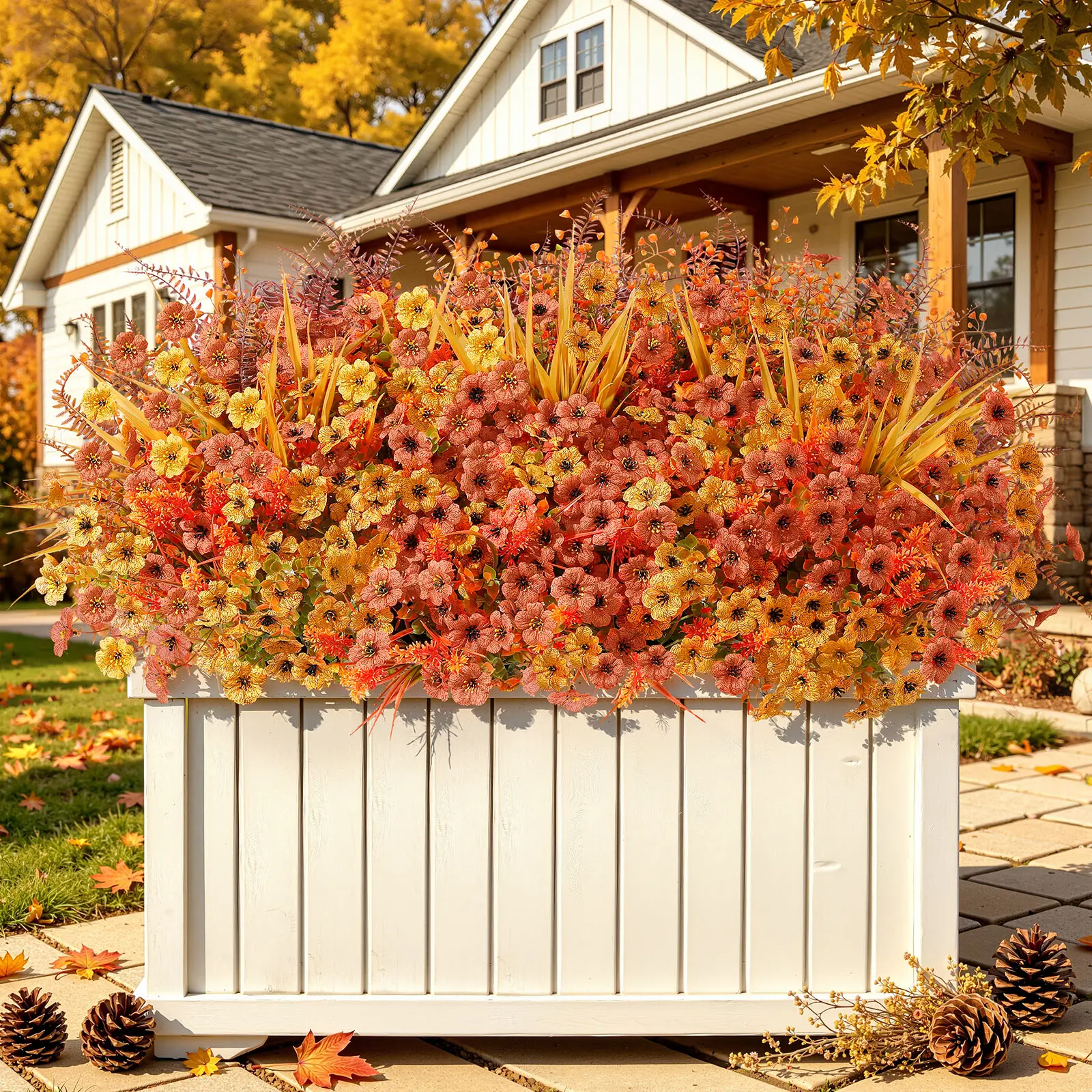 24/48 Bundles Fall Artificial Flowers Set | UV-Resistant Eucalyptus, Violet & Lavender Faux Plants | Outdoor Indoor Autumn Home, Porch & Patio Decor