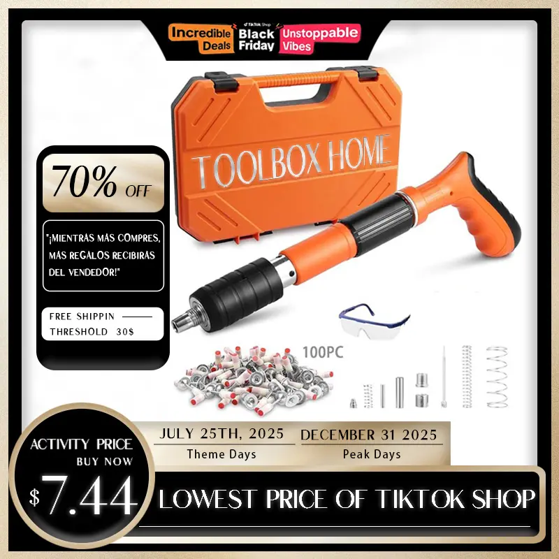Manual Mini Steel Nail Gun 5 Gears Power Adjustable Concrete nail gun Woodworking integrated air nailer gun with 100 Nails  Tool Box Hardware Tool Kit Nailgun Portable