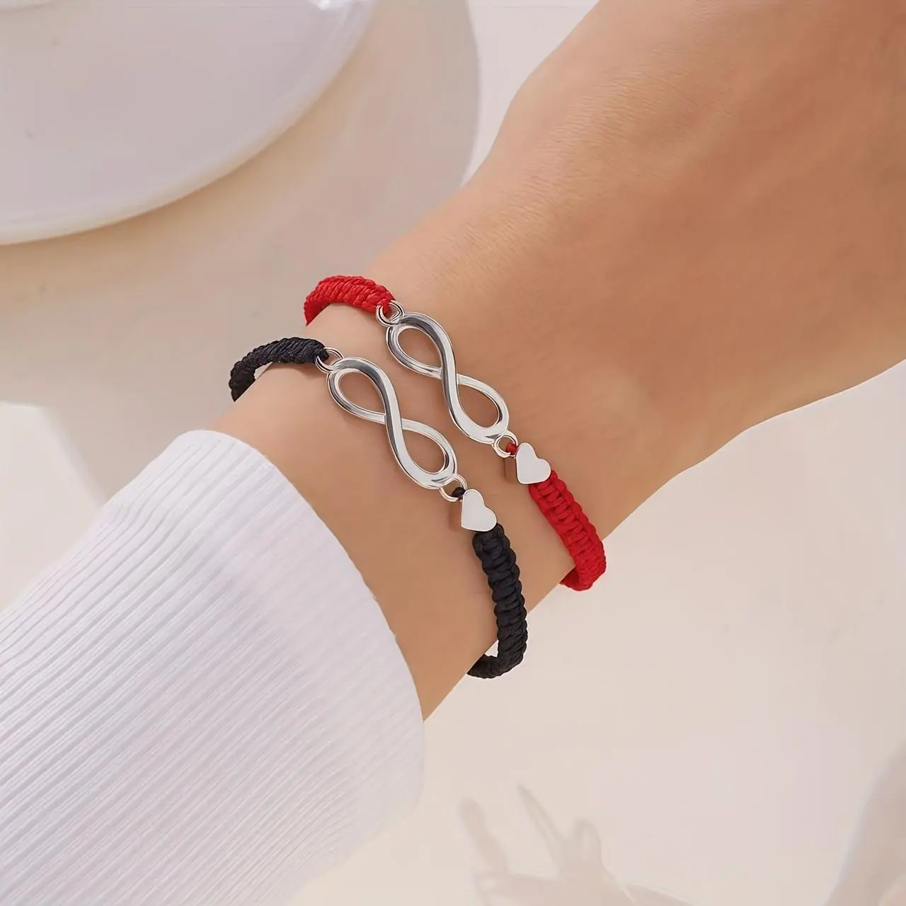 Unisex Braided Infinity Love Bracelet Sets - 2-Piece Matching Casual Jewelry for Couples, Best Friends, Adjustable Slider Costume Bracelets for Daily Wear, Two Piece Set