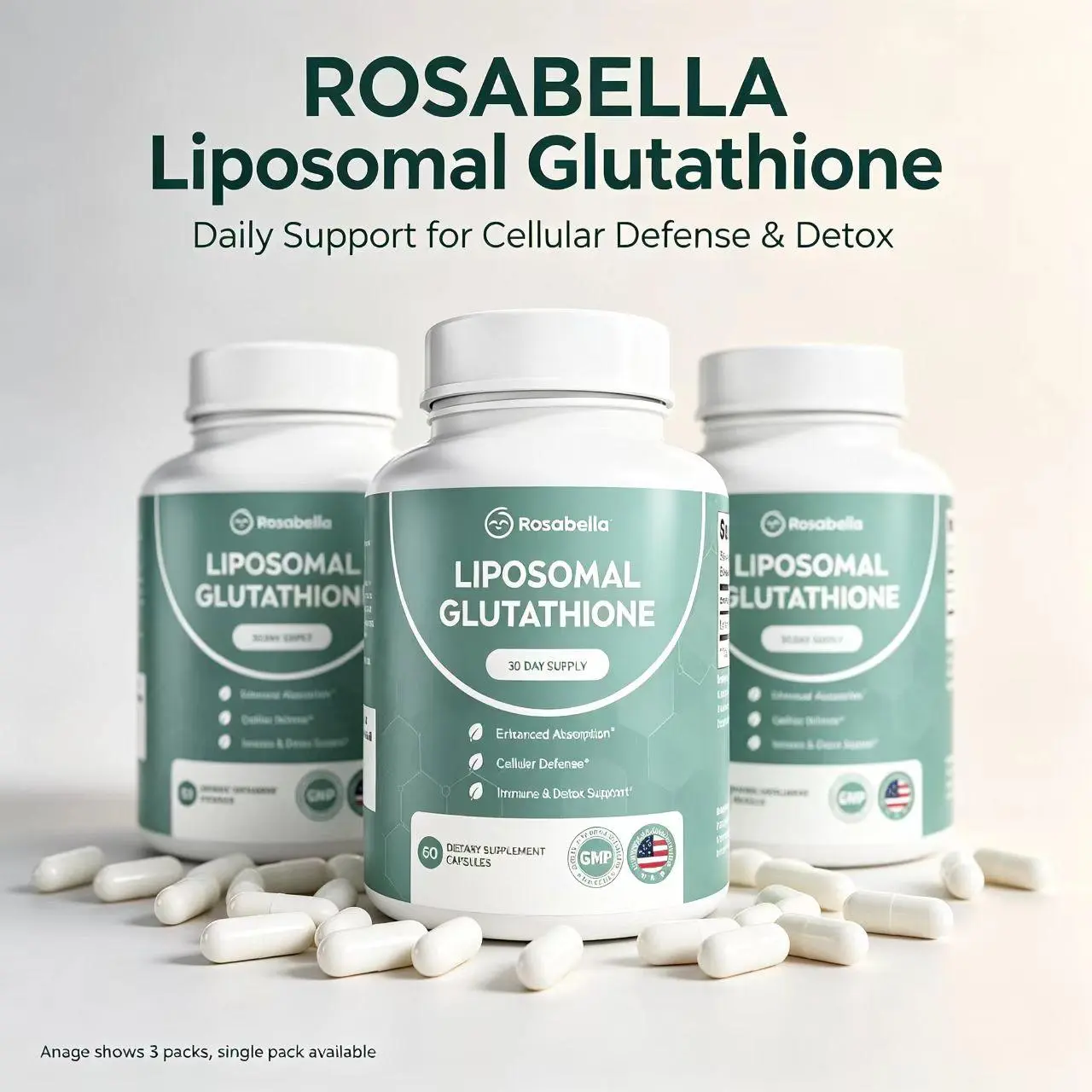 【3 pack】Liposomal Glutathione Capsules – Skin Glow, Immune & Detox Support (60 Count)